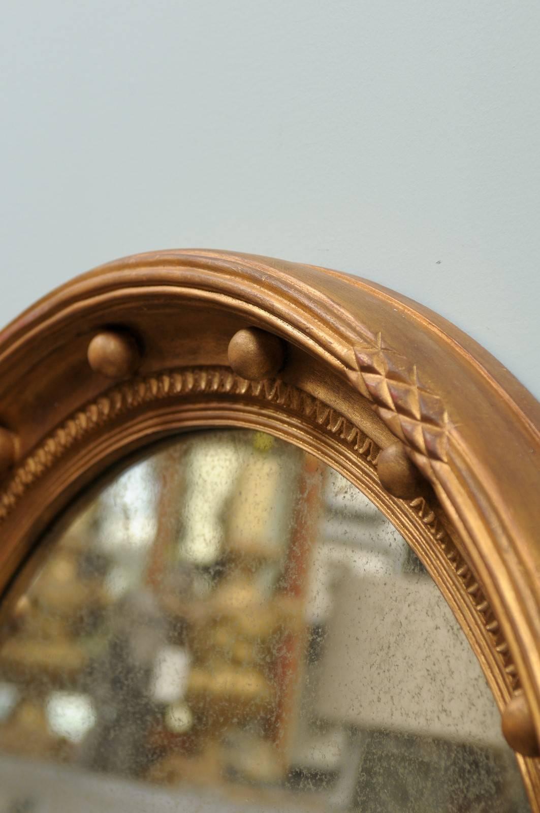 Girandole Bullseye Gilded Wood Circular Mirror with Antiqued Glass 4