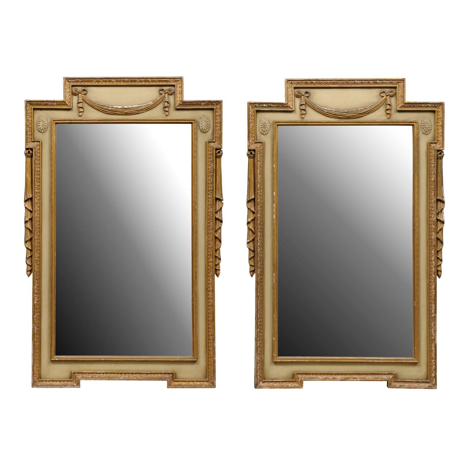 Pair of Swedish Early 20th Century Gilded and Painted Mirrors For Sale