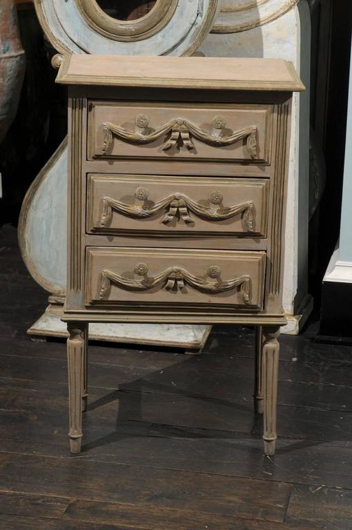 French Small Size Painted Wood Three Drawer Chest From The Mid