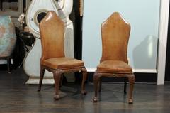 Set of Eight 19th Century William and Mary Style Brown Leather Chairs
