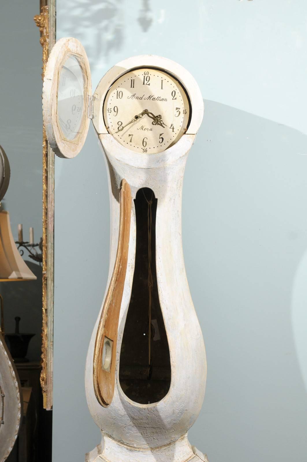 Swedish 19th Century Wooden Clock with White Color and Subtle Blue Undertone 2