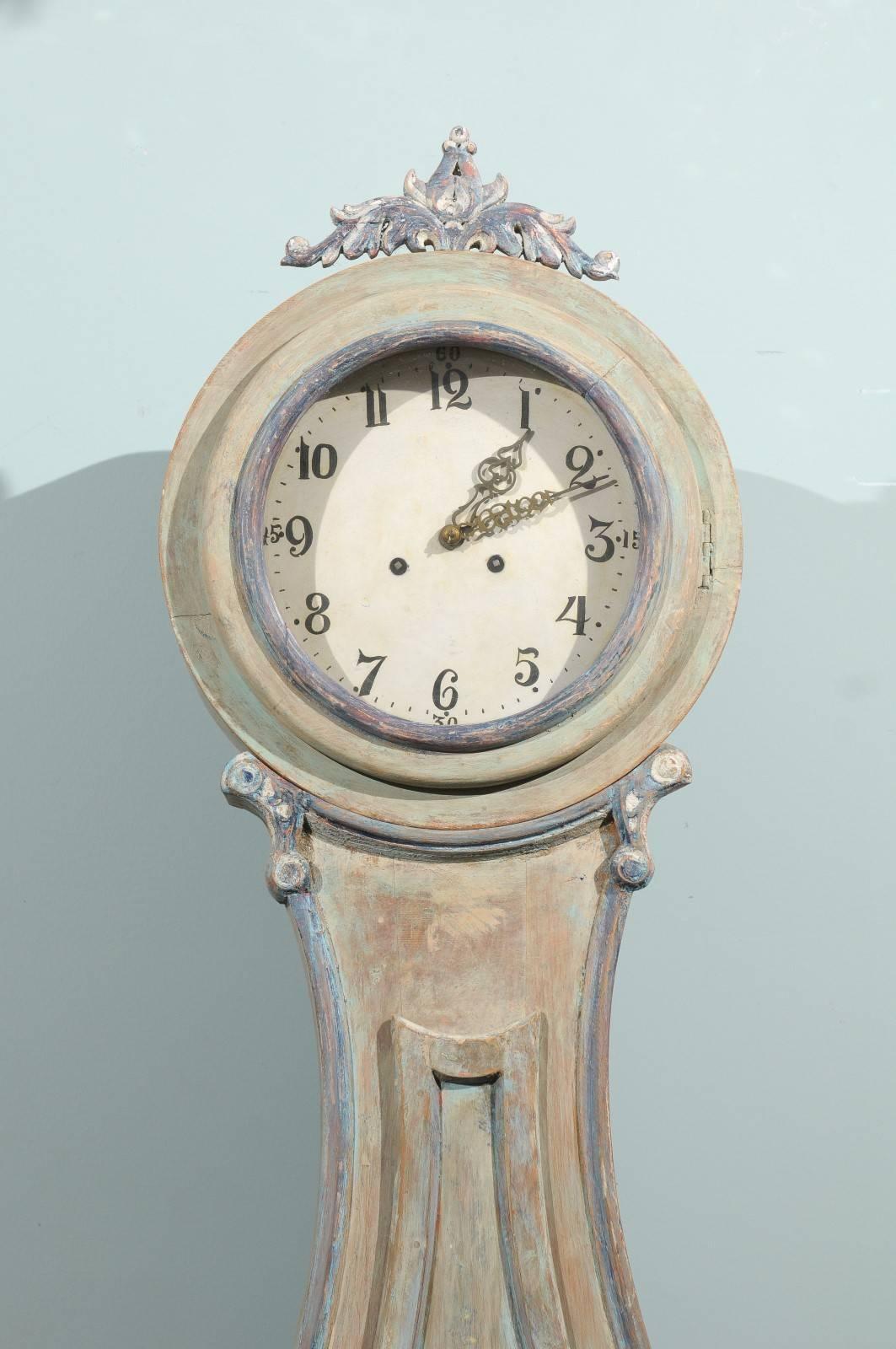  Swedish 19th Century Light Green Fryksdahl Clock of Painted Wood In Good Condition In Atlanta, GA