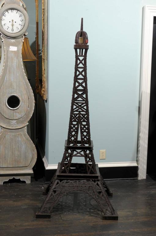 A Tall Heavy Iron Statue Replica of the Eiffel Tower Made of Vintage