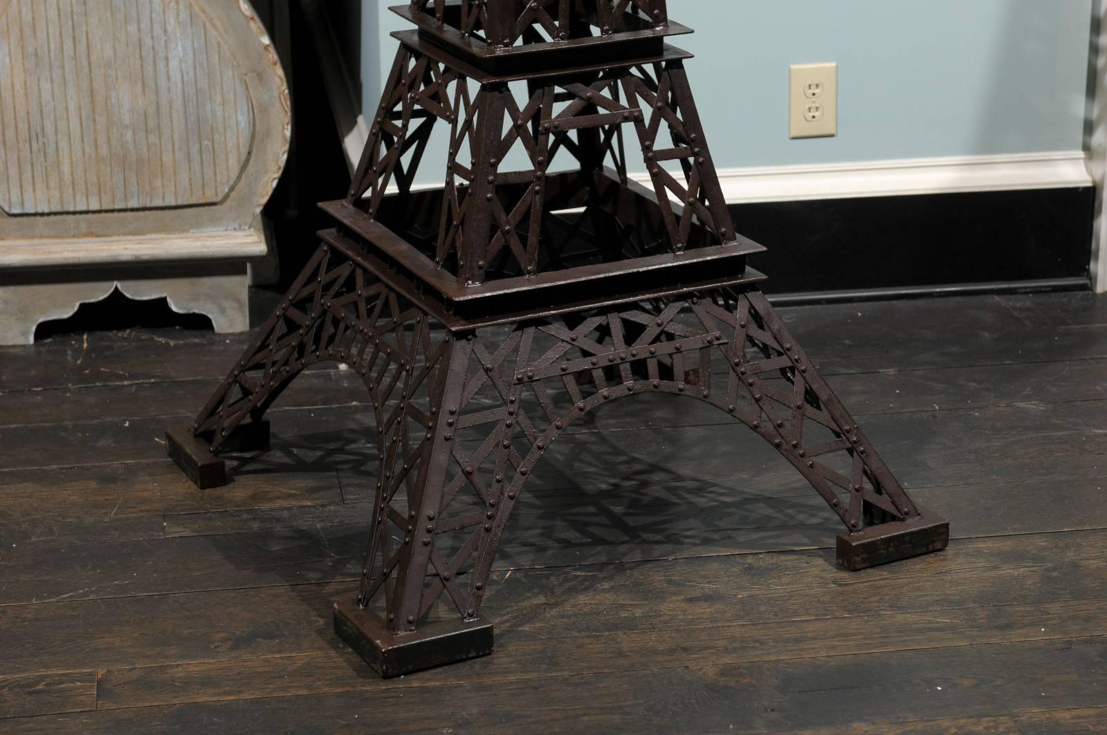 Modern 6.5 Ft. Tall Heavy Iron Statue Replica of the Eiffel Tower, Recycle Vintage Iron For Sale