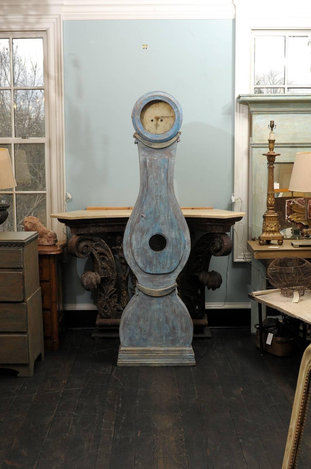 Swedish Painted Blue Wood Clock with Grey Undertones from the 19th Century 5