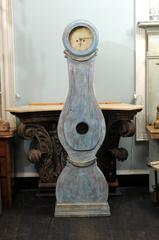 Swedish Painted Blue Wood Clock with Grey Undertones from the 19th Century