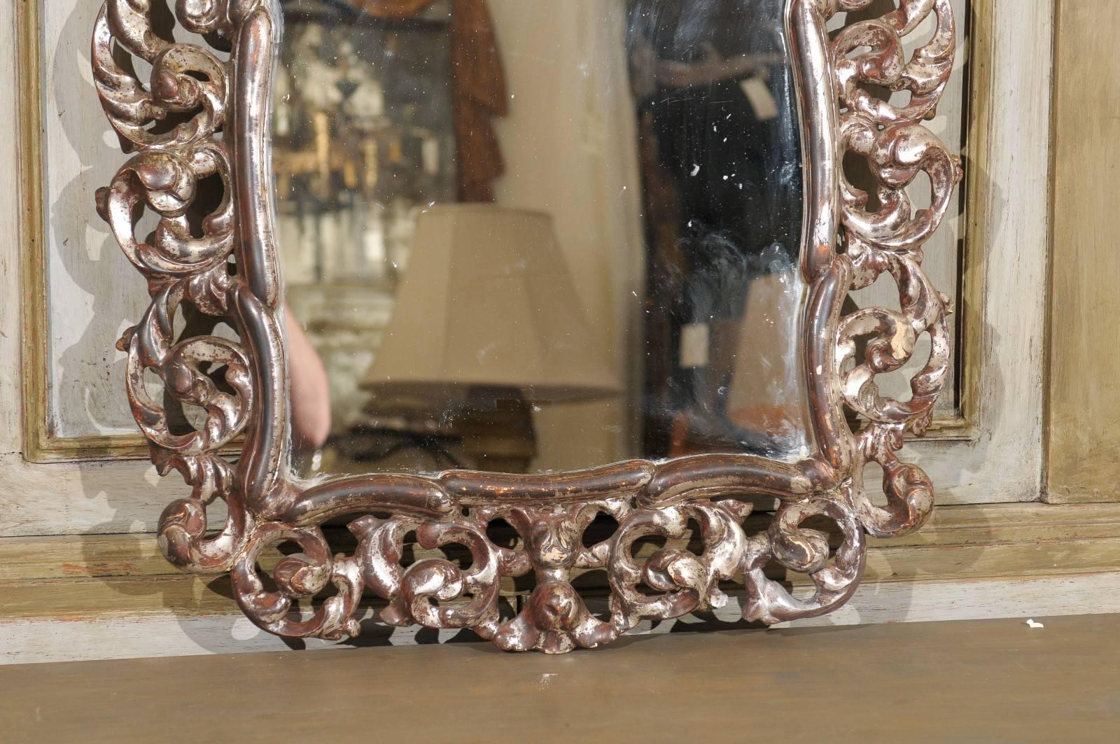 Ornately Carved Italian Mirror in Warm Bronze Color with Silver Accents For Sale 2