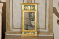 Swedish Neoclassical Style Gilded & Green Mirror with Beaded and Fluted Elements