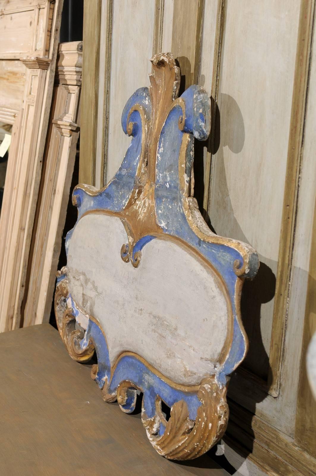 Italian 19th Century Rococo Style Blue and White Wall Ornament with Volutes 2