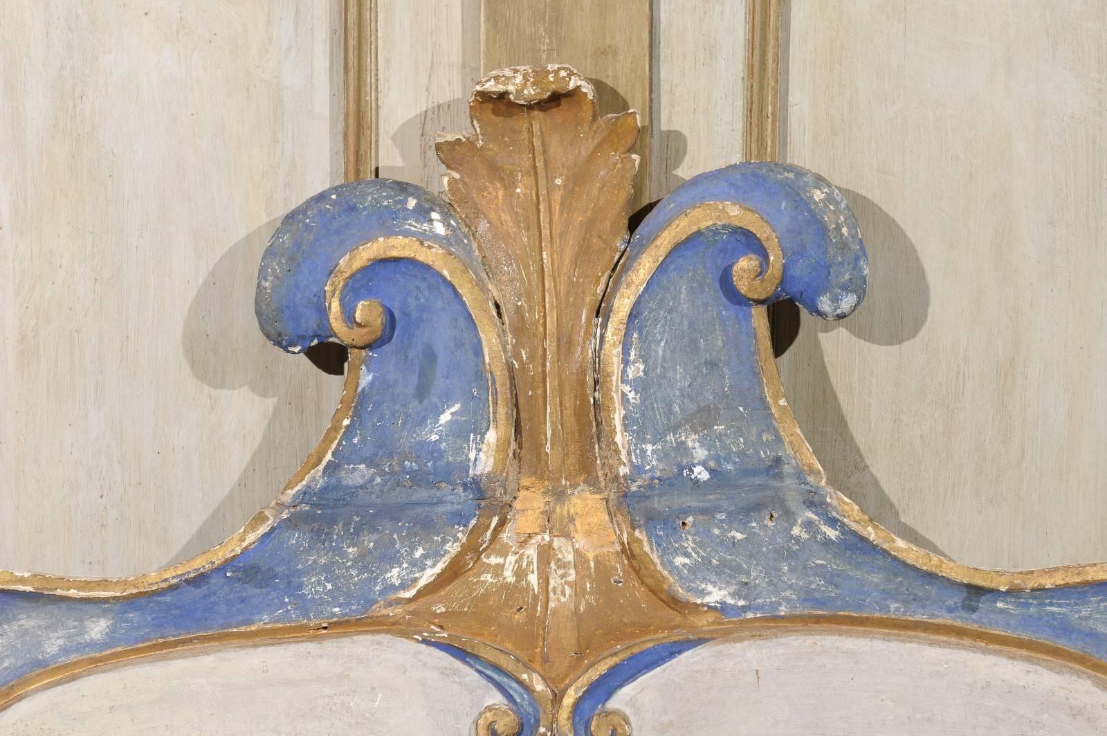 Italian 19th Century Rococo Style Blue and White Wall Ornament with Volutes 1