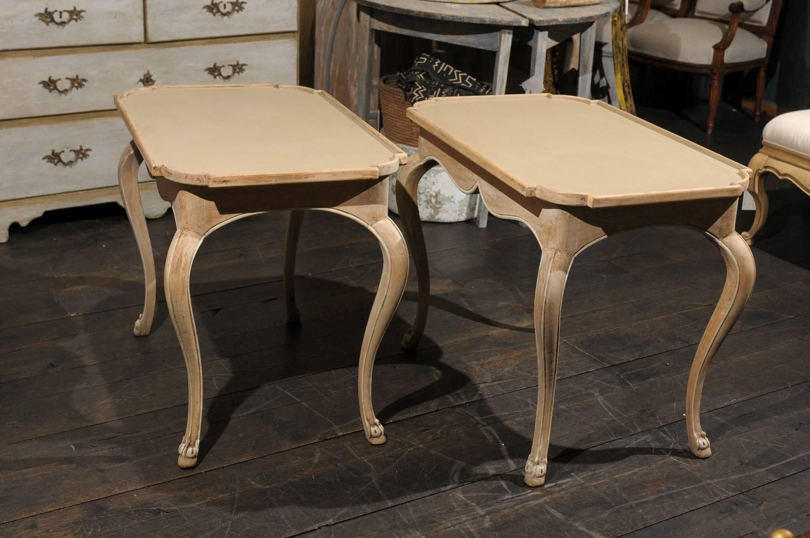 Pair of French Painted Wood Tray Top Side Tables with Cabriole Legs 3