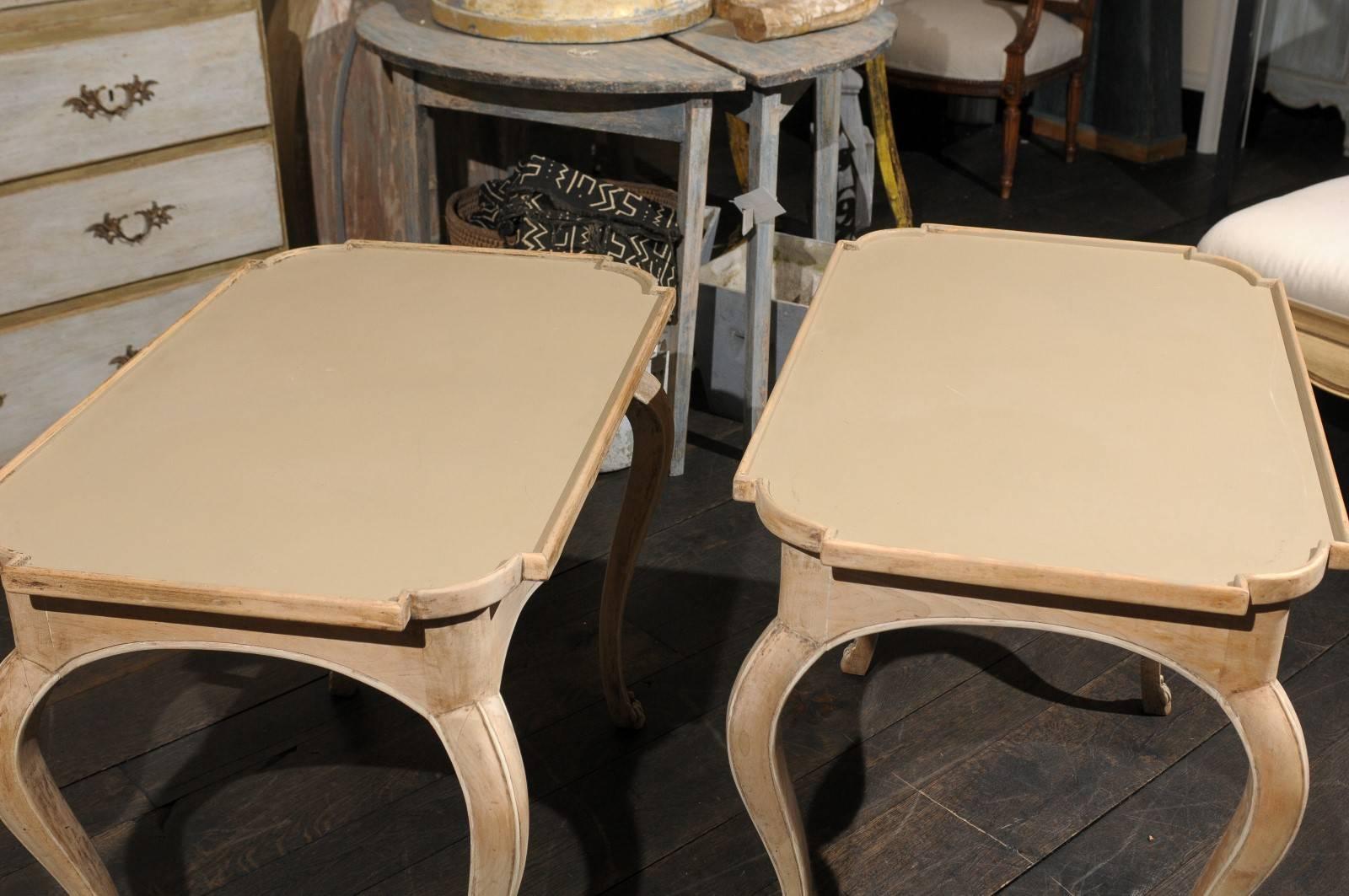 Pair of French Painted Wood Tray Top Side Tables with Cabriole Legs 4