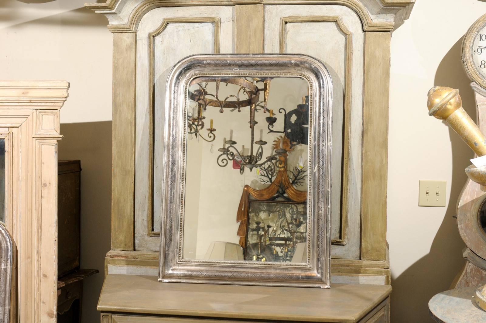 Louis Philippe French 19th Century Silver Gilt Medium Size Wall Mirror