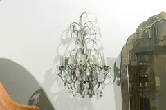 Pair French Vintage Painted Metal + Crystal Sconces--Gorgeous Patina!