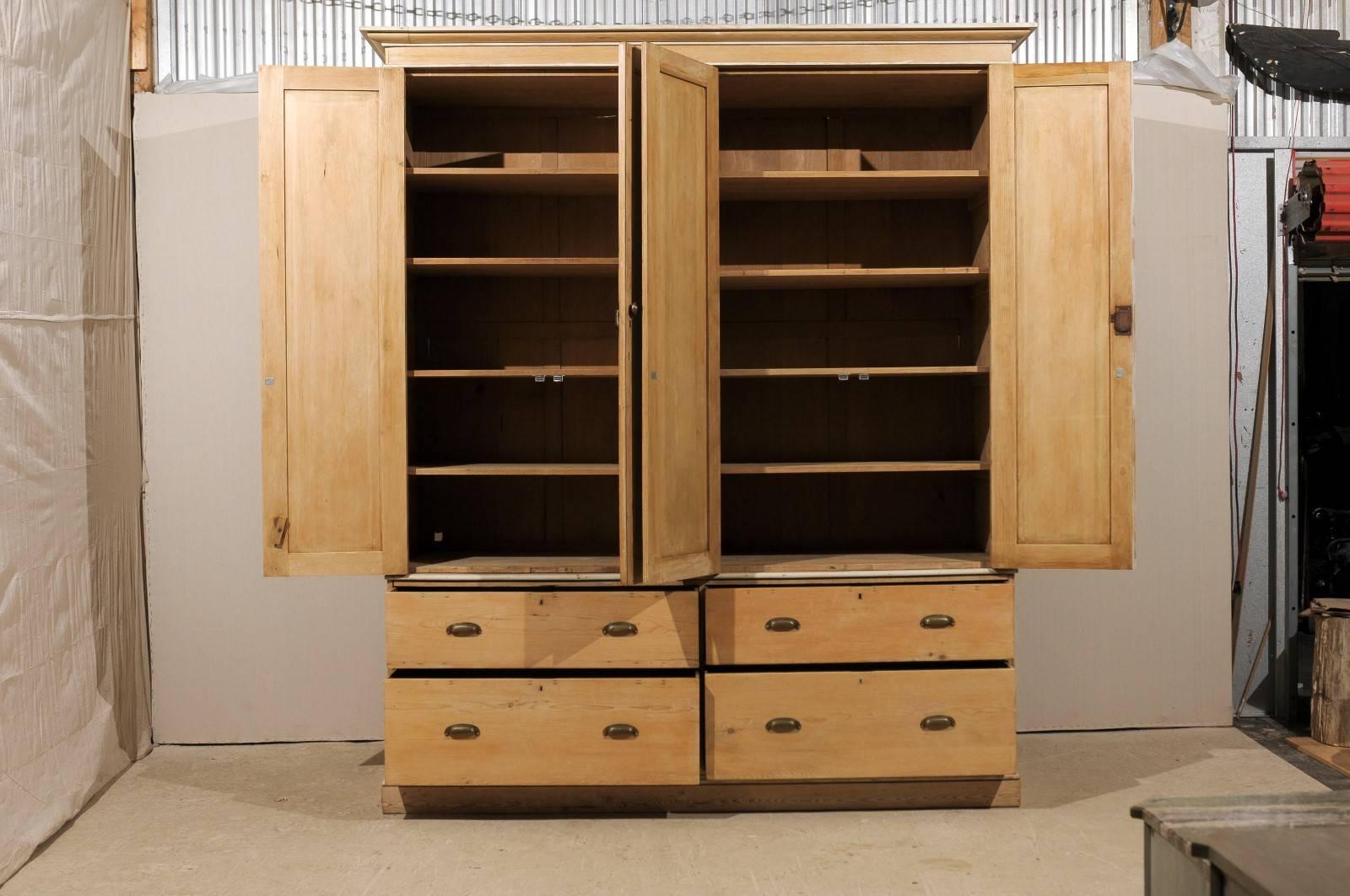 Mid-Century Modern English Large-Size Natural Wood Storage Cabinet w/Drawers, Cleanly Designed