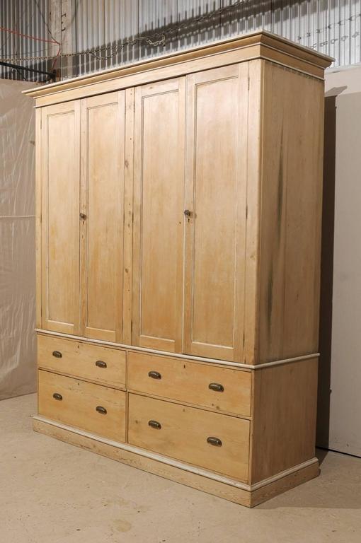 English Large-Size Natural Wood Storage Cabinet w/Drawers, Cleanly