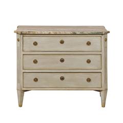 Vintage Three-Drawer Swedish Chest with Nicely Veined Marble Top and Gilt Trim Accents