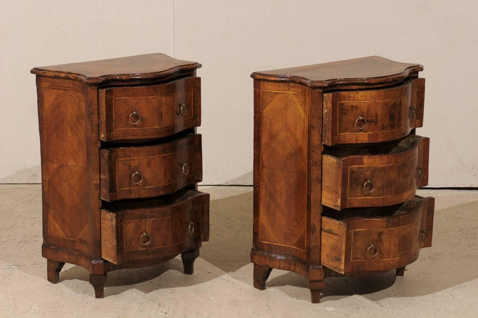 Pair of Italian Serpentine Commodini with Marquetry Inlay from the 19th Century 2