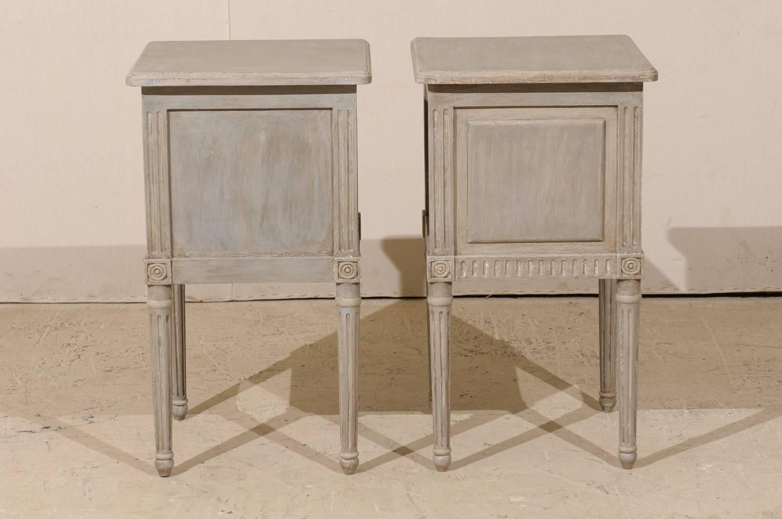 Pair of Small Sized Two-Drawer Painted Wood Nightstand Tables in Neutral Grey 1