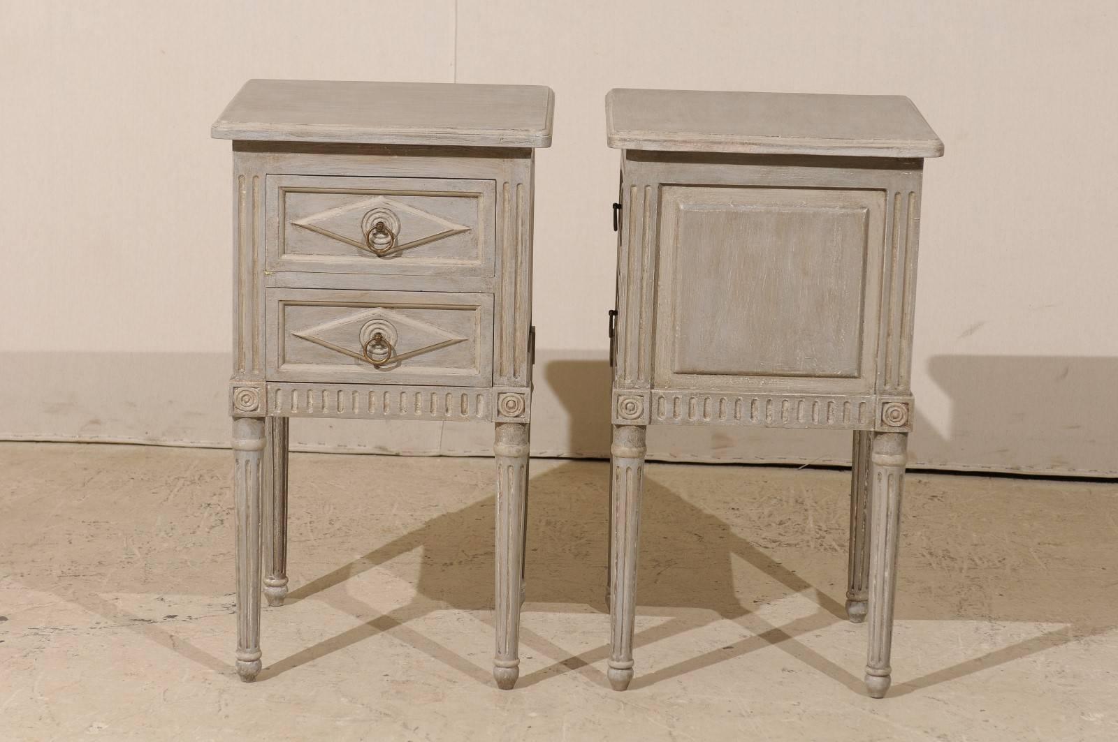 Unknown Pair of Small Sized Two-Drawer Painted Wood Nightstand Tables in Neutral Grey