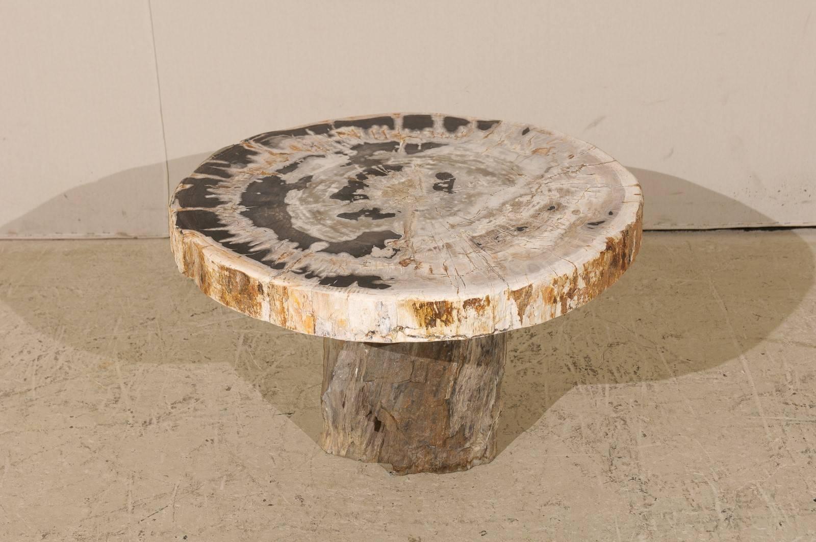 A Live-Edge Petrified Wood Pedestal Coffee Table w/Mostly Round-Shaped Top In Good Condition For Sale In Atlanta, GA
