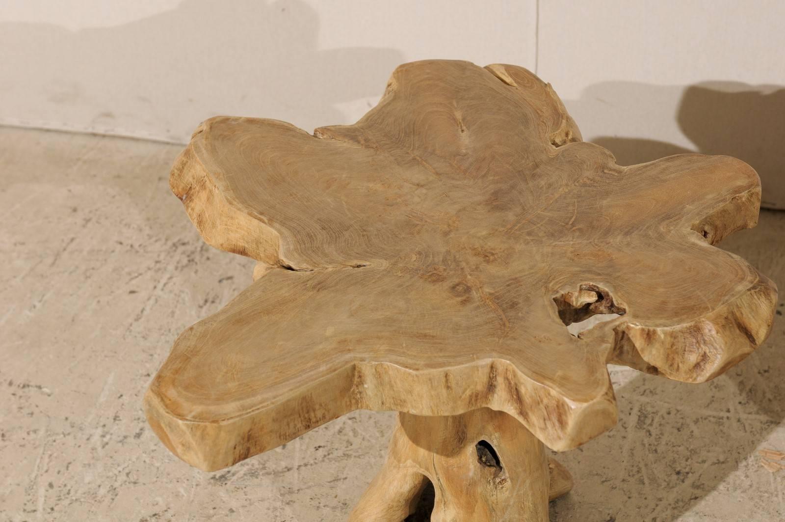 Contemporary Pair of Teak Root Drink or Side Tables with Natural Finish from India, Tan Color