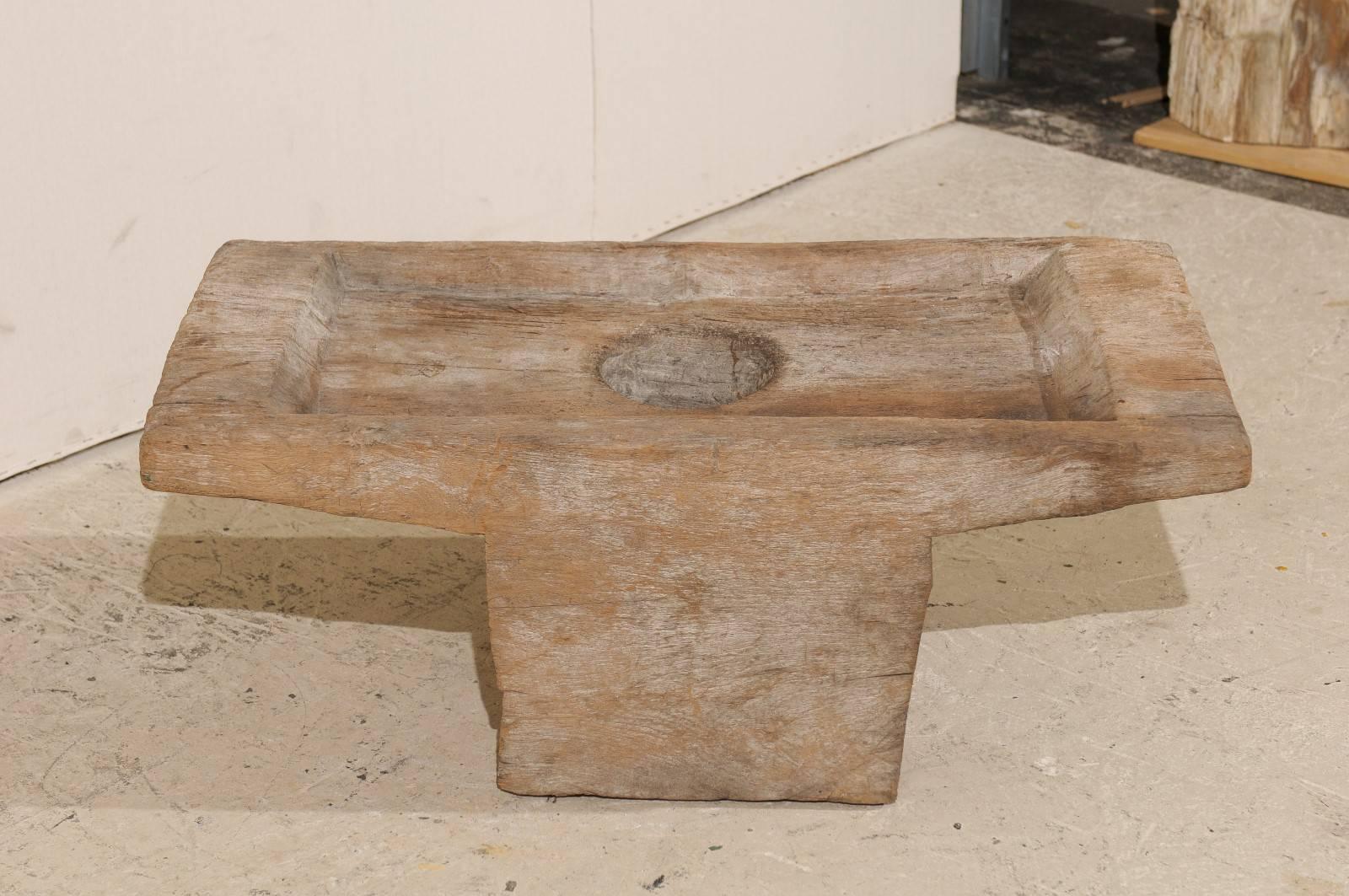 Wood Rustic Indonesian Grain Grinder from the Early 20th Century Made Coffee Table