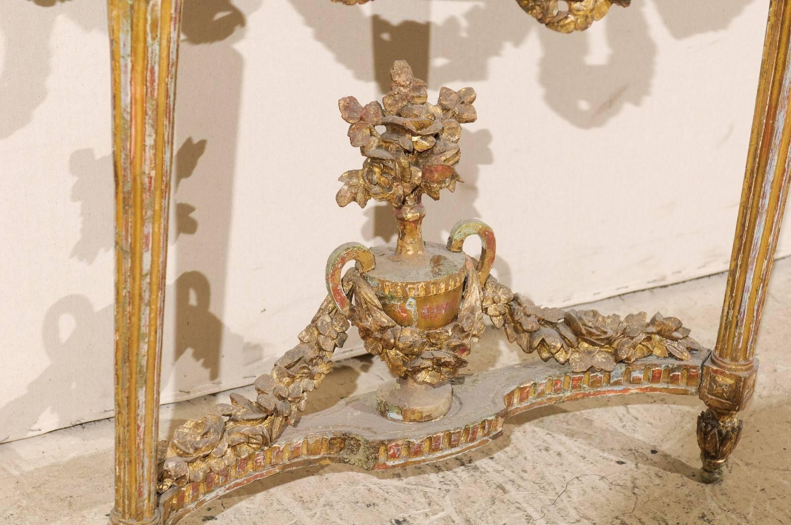 Early 19th C. Italian Gilt & Carved-Wood Demi Console Table with Marble Top For Sale 1