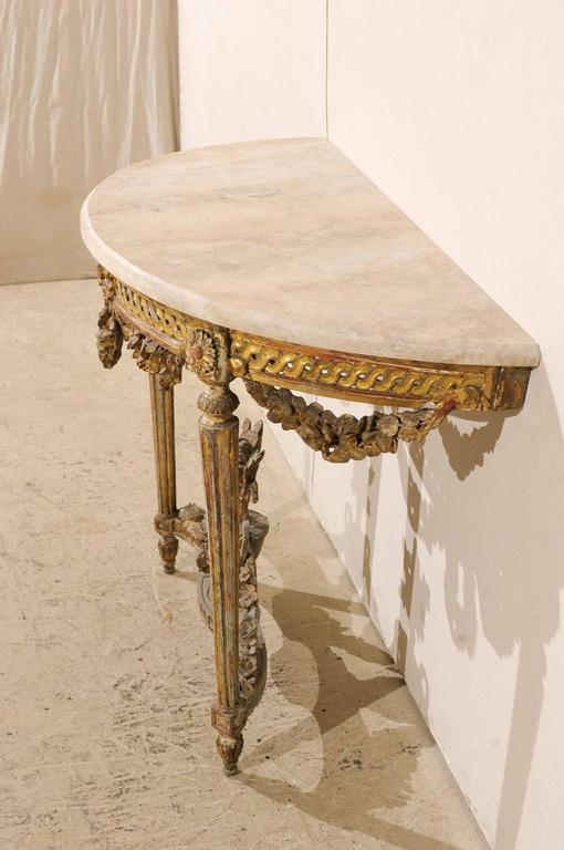 Early 19th Century Giltwood Italian White Marble Top Console Table For