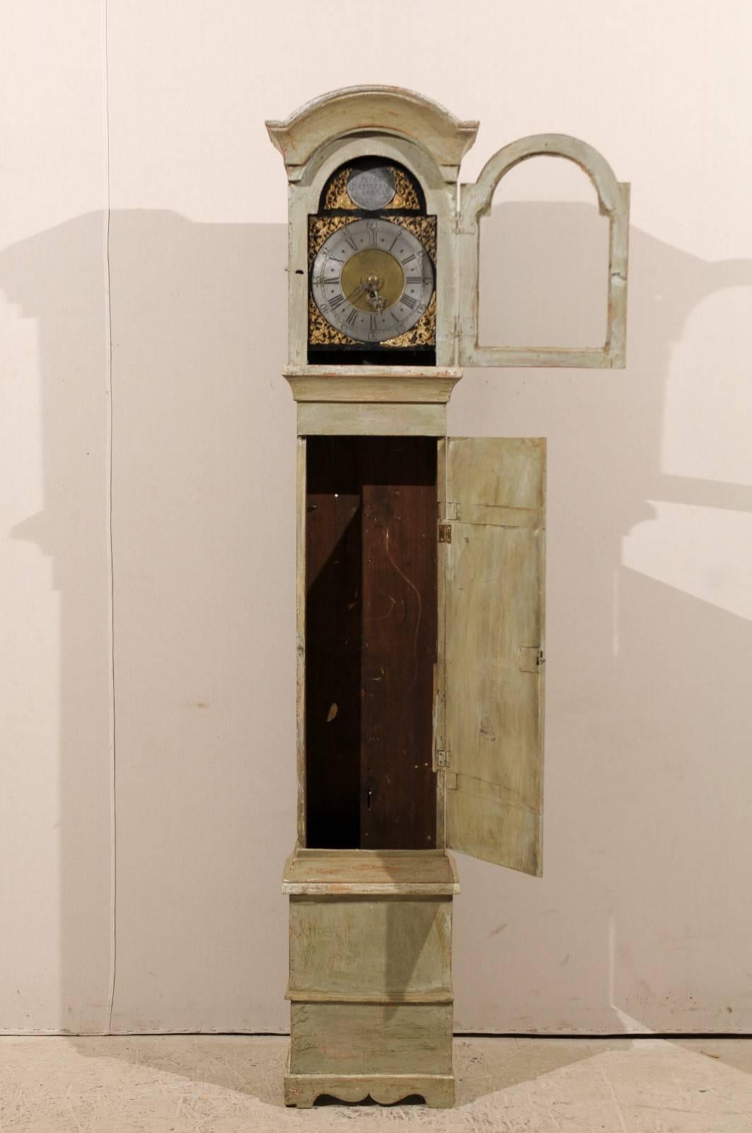 Swedish 19th Century Floor Clock with Linear Body and Pewter Ring Face 1