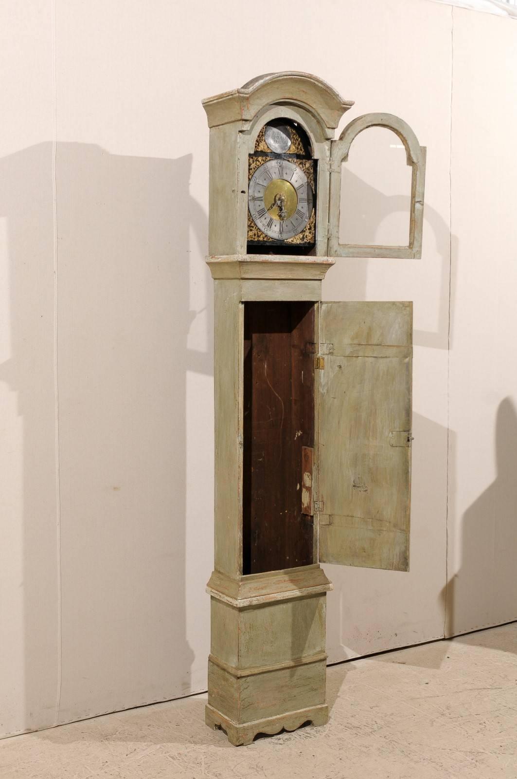 Swedish 19th Century Floor Clock with Linear Body and Pewter Ring Face In Good Condition In Atlanta, GA