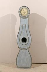 19th Century Swedish Round Wood Clock / Floor Clock in Light Blue and Grey Color