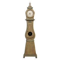 Antique Swedish 19th Century Wood Long Case/Floor Clock in Taupe, Grey and Green Colors
