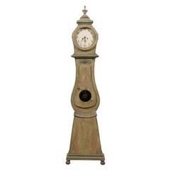 Swedish 19th Century Wood Long Case/Floor Clock in Taupe, Grey and Green Colors 4