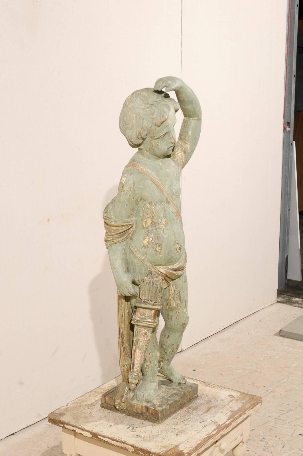 Classical Greek Italian Early 19th Century Cherub Sculpture with a Quiver of Arrows