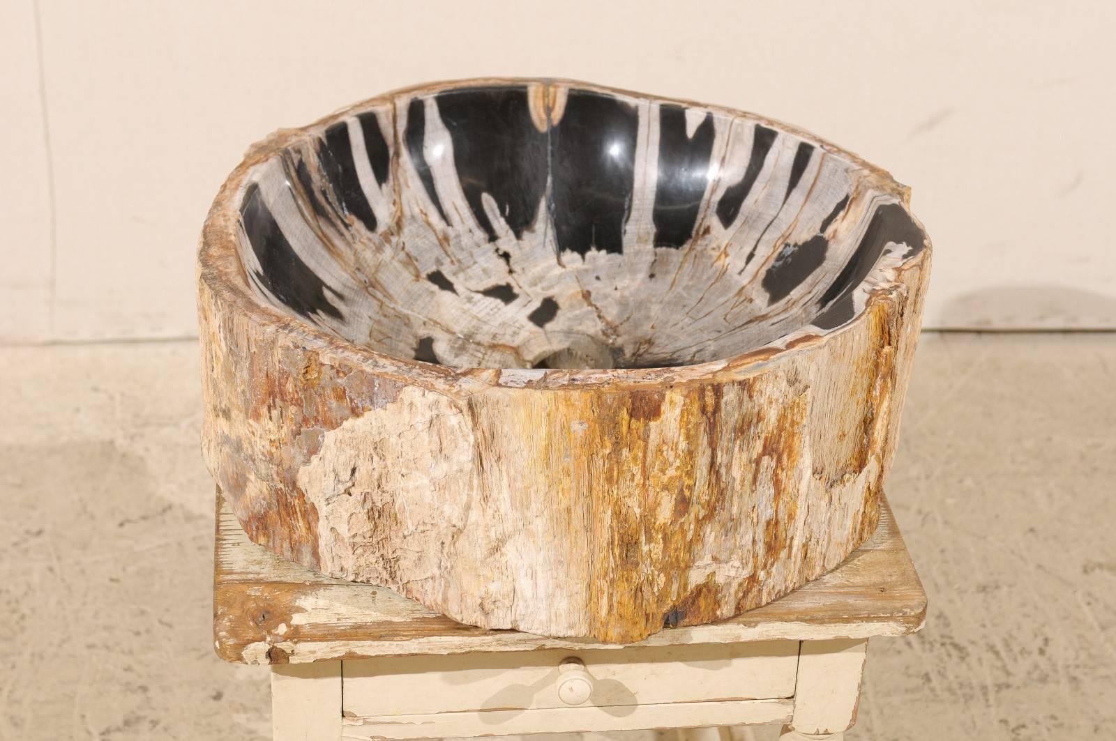 20th Century Black and Cream Colored Petrified Wood Sink Great for a Powder Room Vanity