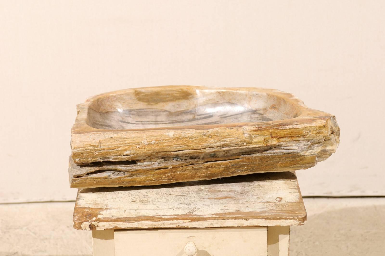 Indonesian Oblong Petrified Wood Sink in Neutral Light Cream Color with Beige / Grey Colors
