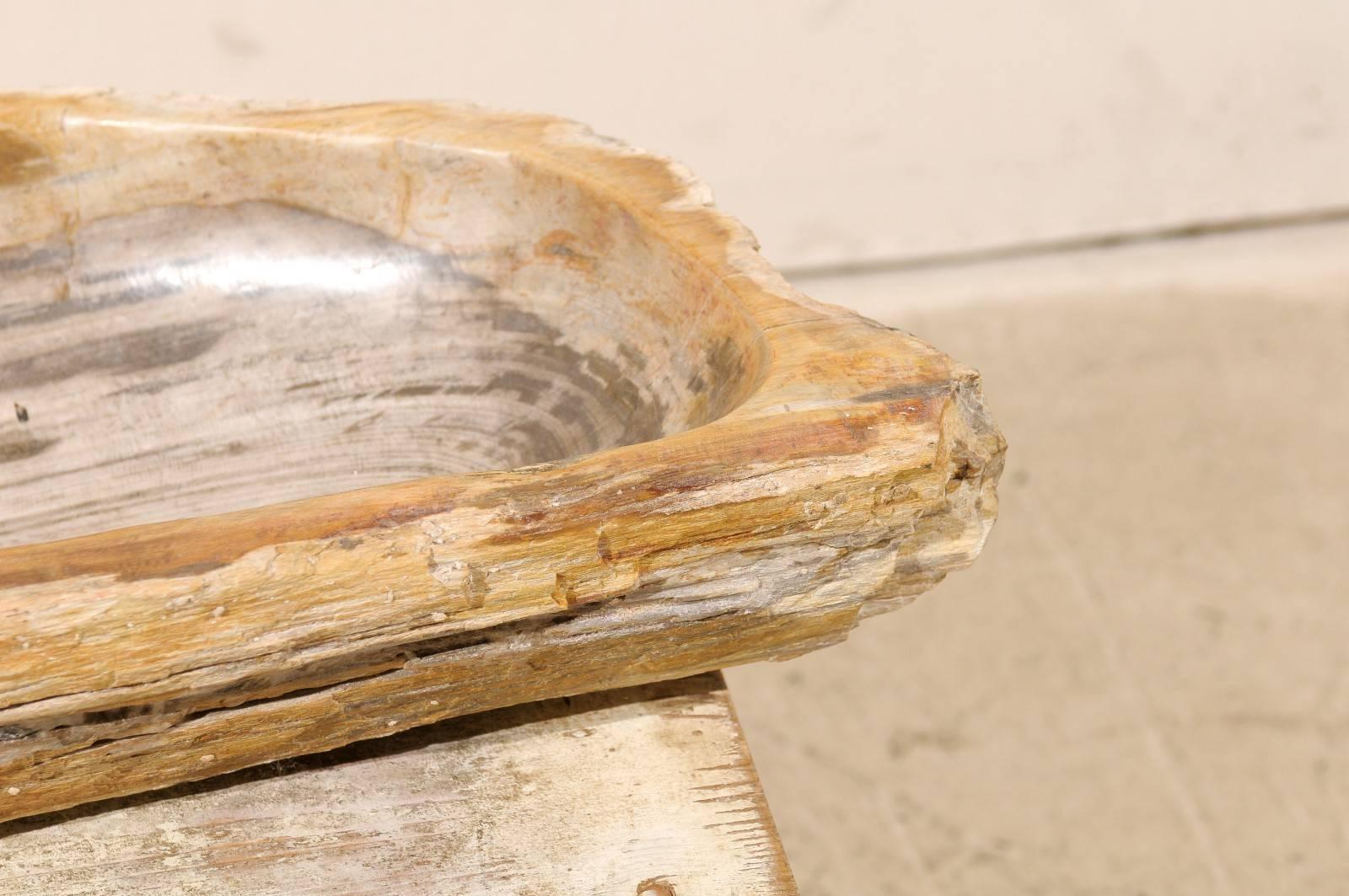 Oblong Petrified Wood Sink in Neutral Light Cream Color with Beige / Grey Colors In Good Condition In Atlanta, GA