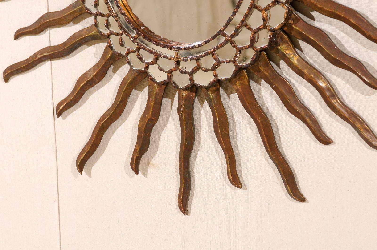 Spanish Oval Shaped Bronze and Gold Antiqued Sunburst Mirror, Intricate Surround 1