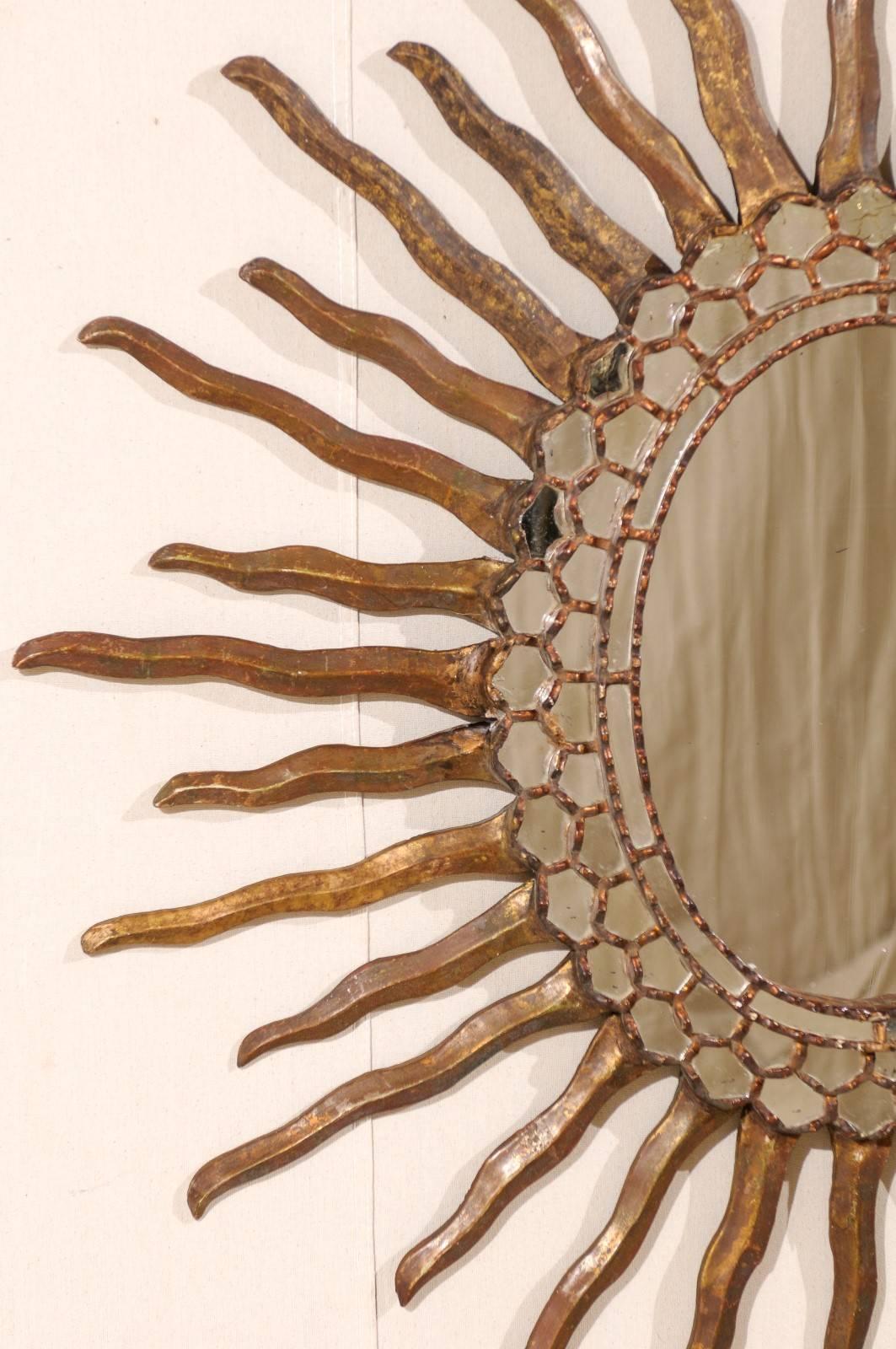 Spanish Oval Shaped Bronze and Gold Antiqued Sunburst Mirror, Intricate Surround 2