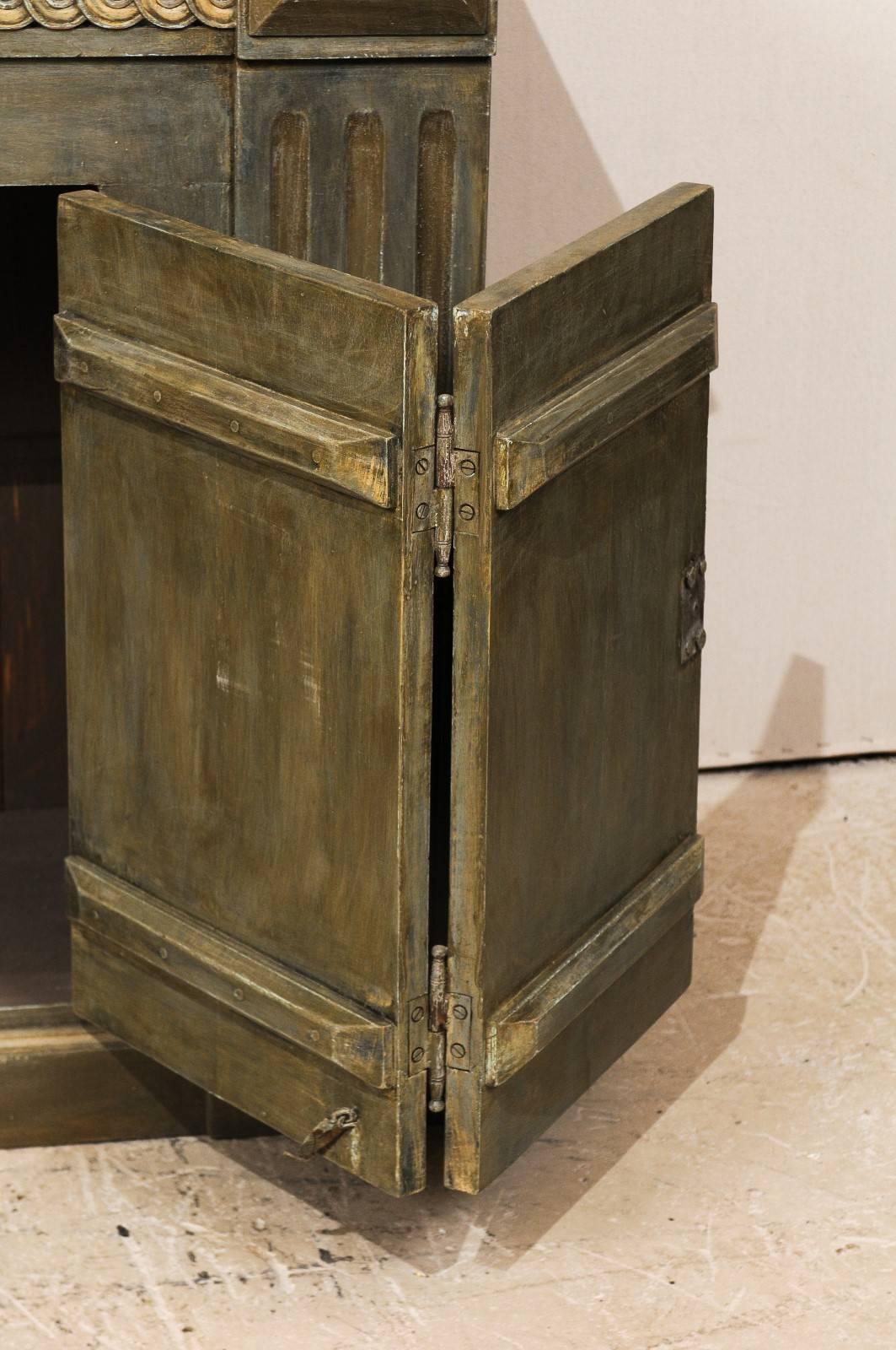 Brazilian Painted Wood Enfilade or Buffet Cabinet, Guilloche Molding, Grey-Green 5