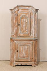 A Swedish Late-Baroque Corner Cabinet with Pediment Cornice & Scalloped Base