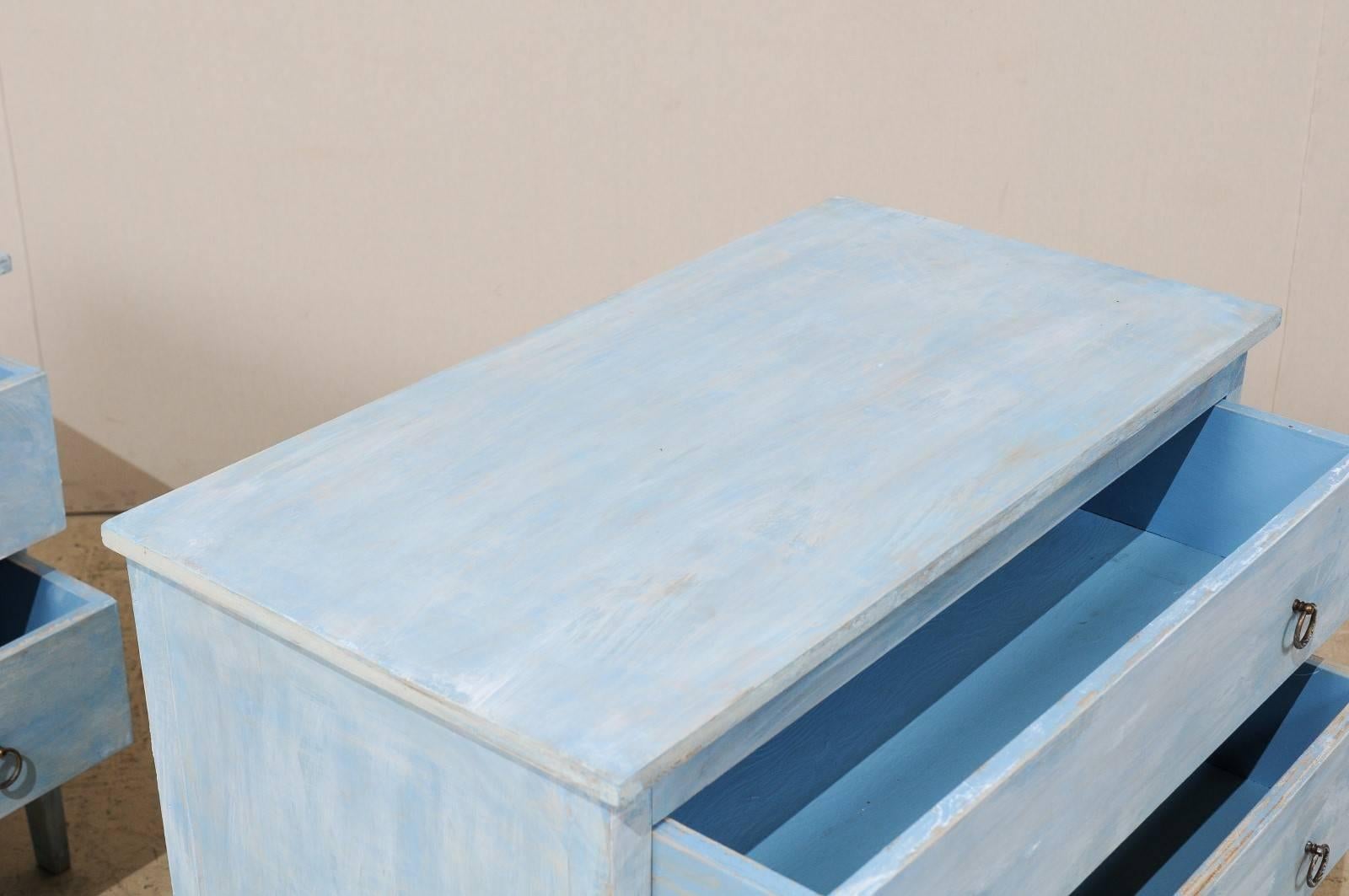 Pair of Painted Wood Two-Drawer Chests in Grey, Light Blue and White Color 4