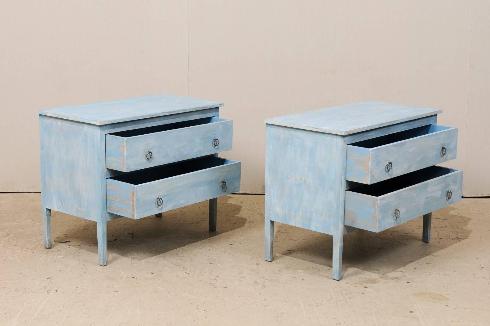 Pair of Painted Wood Two-Drawer Chests in Grey, Light Blue and White Color 2