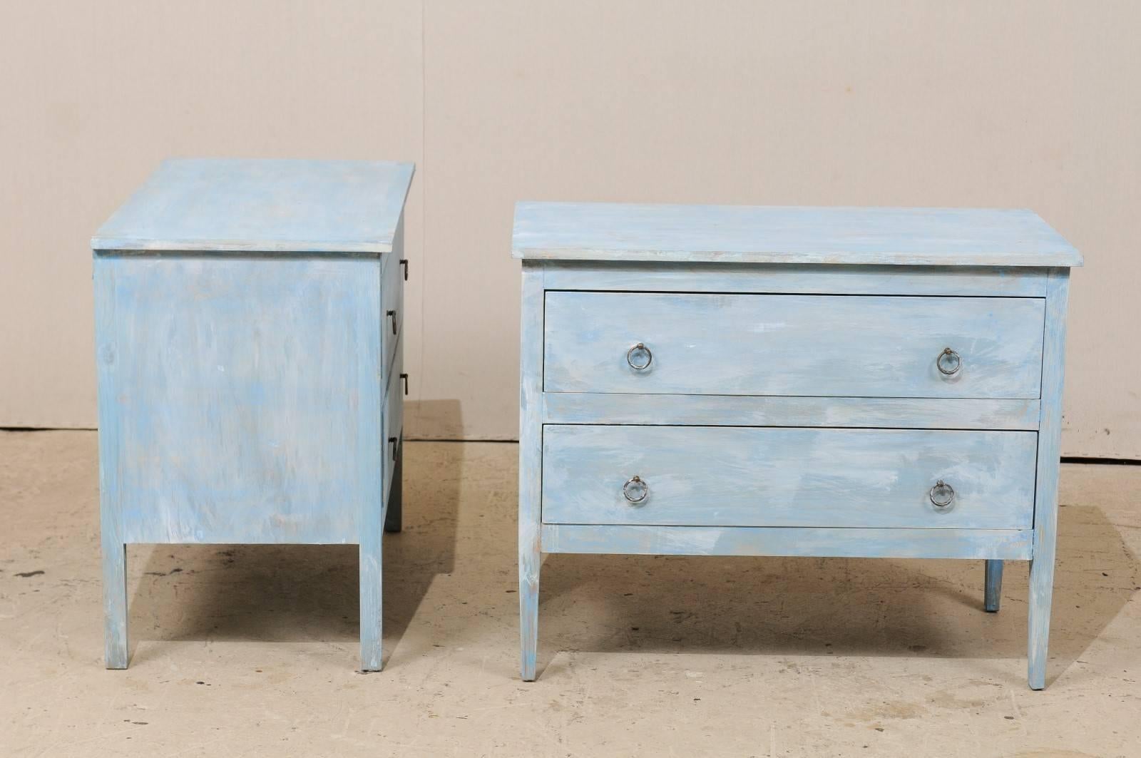 20th Century Pair of Painted Wood Two-Drawer Chests in Grey, Light Blue and White Color