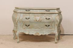 Painted Wood Bombé, Rococo Inpired Four-Drawer Chest Adorned with Shell Carving
