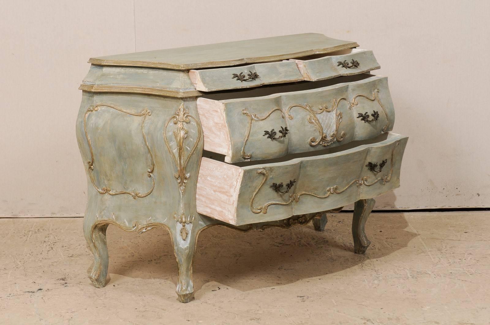 Painted Wood Bombé, Rococo Inpired Four-Drawer Chest Adorned with Shell Carving 2