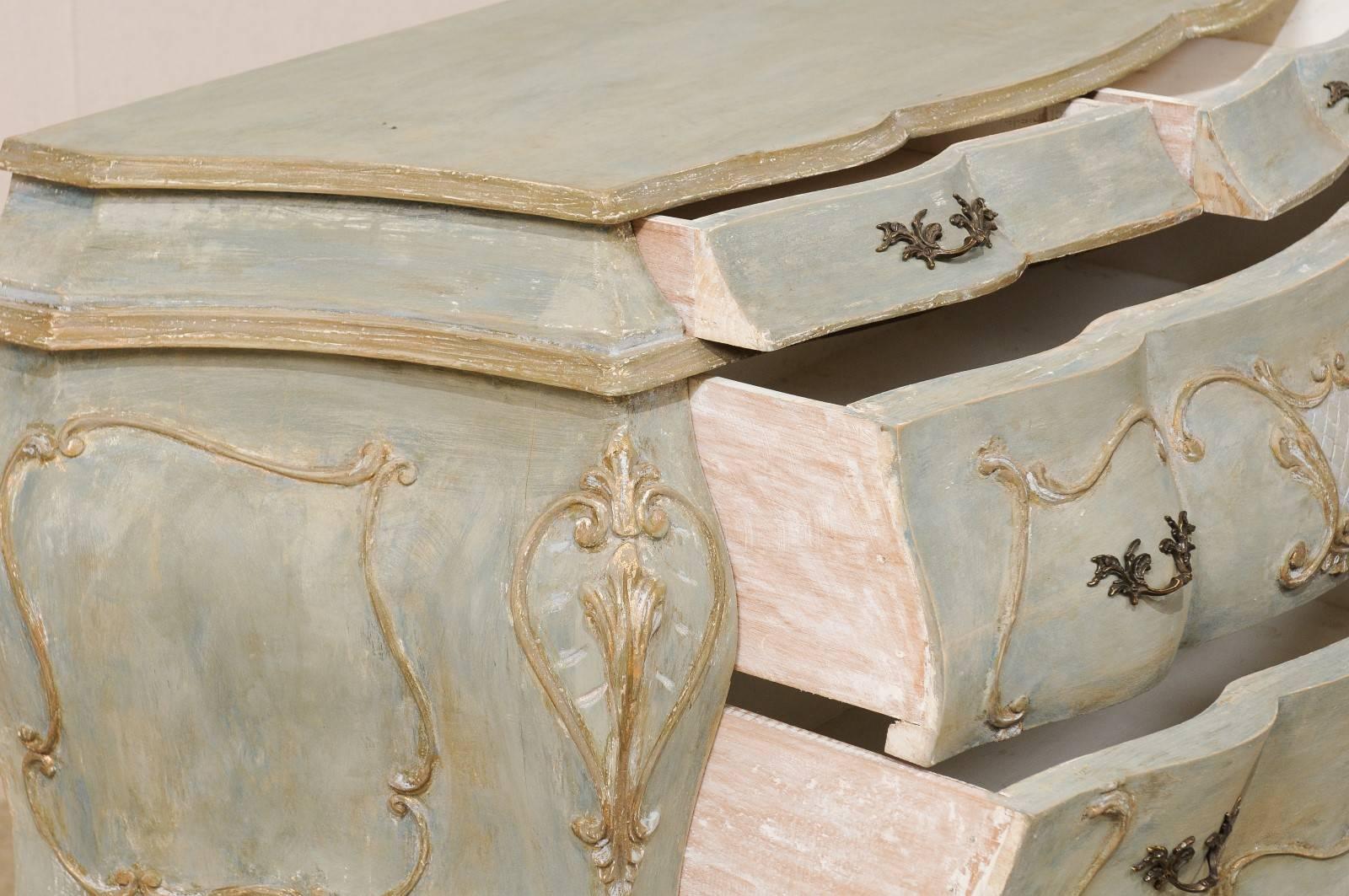 Painted Wood Bombé, Rococo Inpired Four-Drawer Chest Adorned with Shell Carving 3