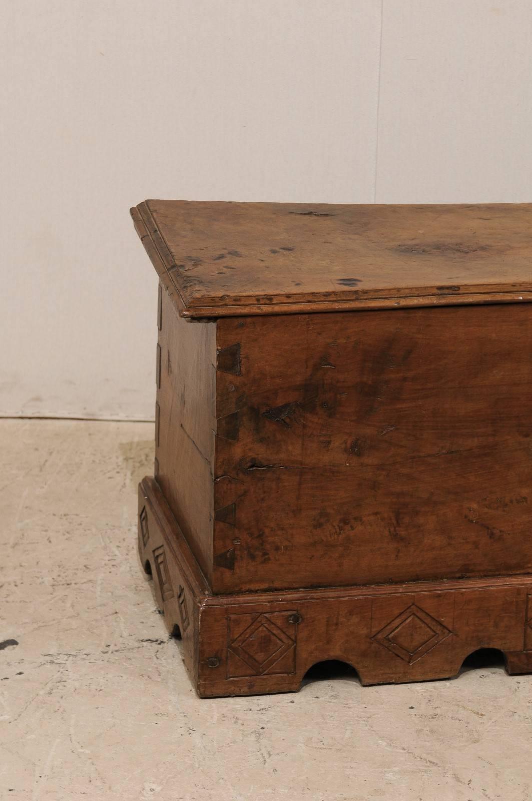 18th Century and Earlier Spanish 18th Century Large-Size Carved-Wood Coffer or Trunk with Scalloped Skirt