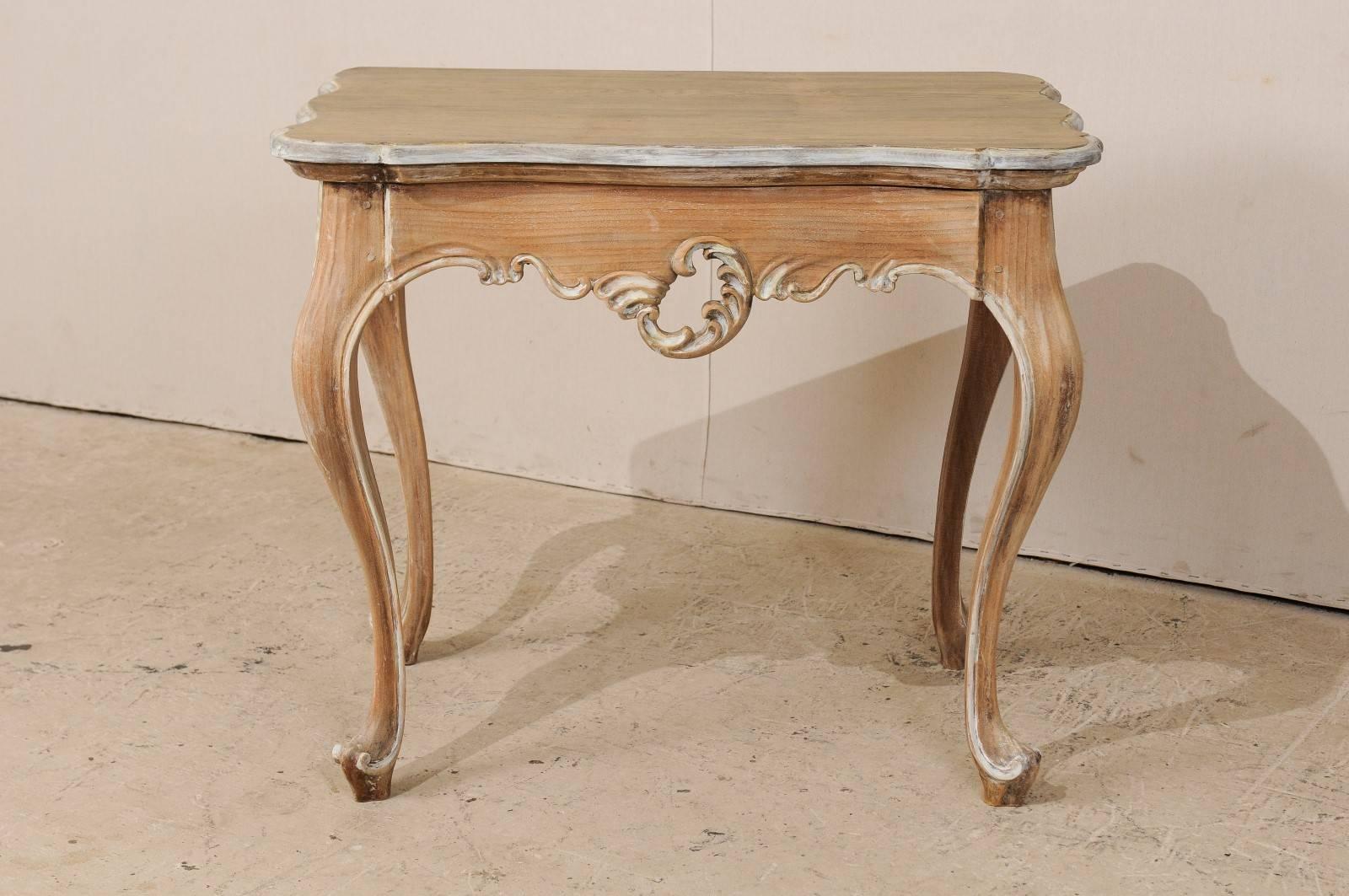 Carved Lovely Brazilian Accent Table of Natural Wood with Painted Trim & Cabriole Legs